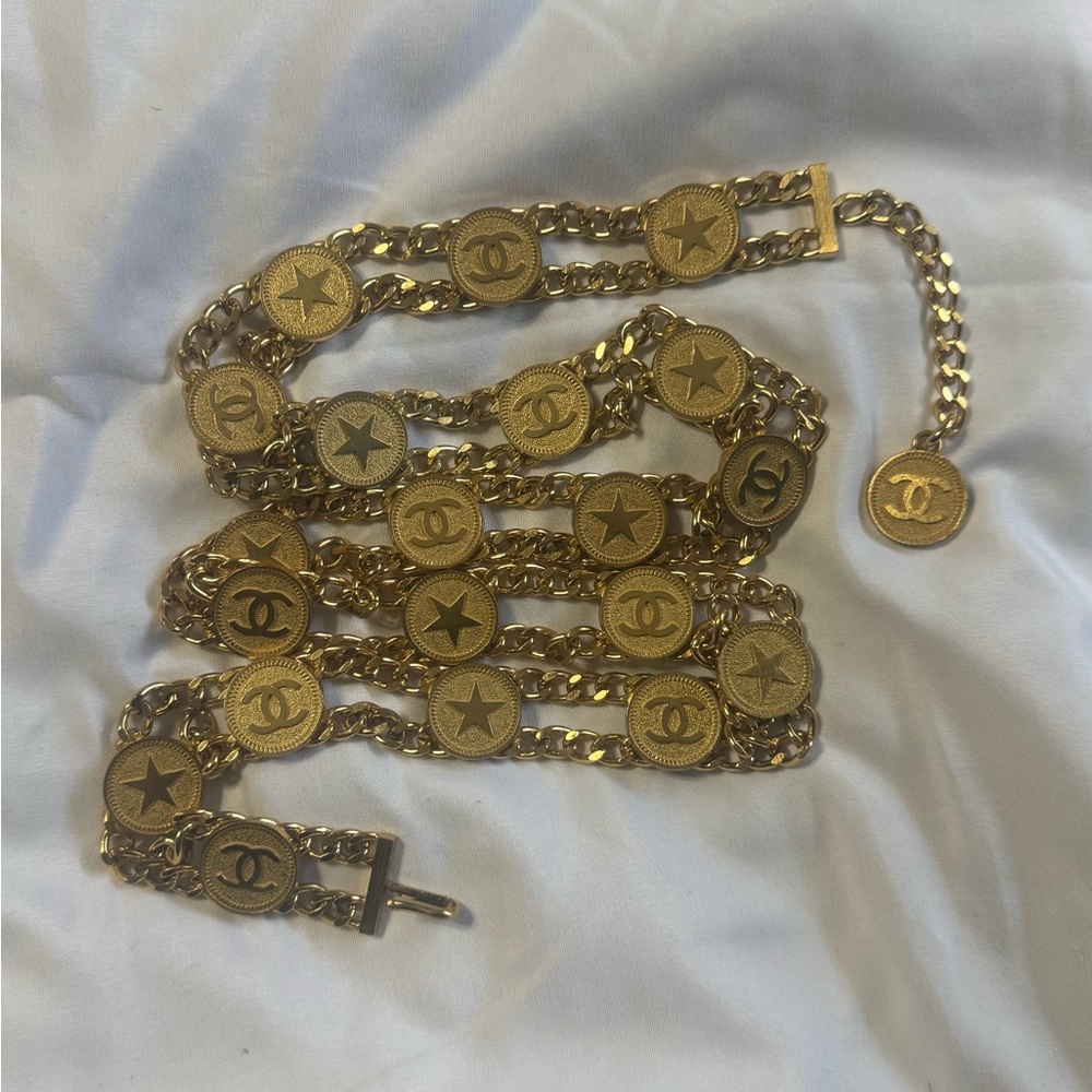 CHANEL Gold Chain Belt with Iconic Emblems
